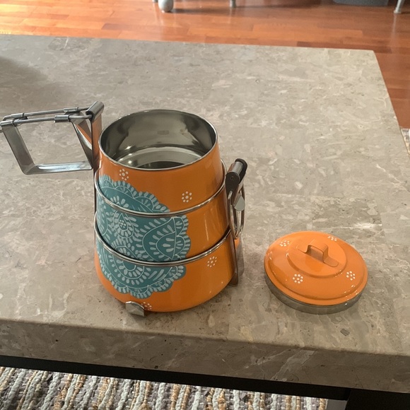 Globein Orange Turquoise Enamel Stackable Locking Camping Portable Lunch Box - Picture 2 of 7